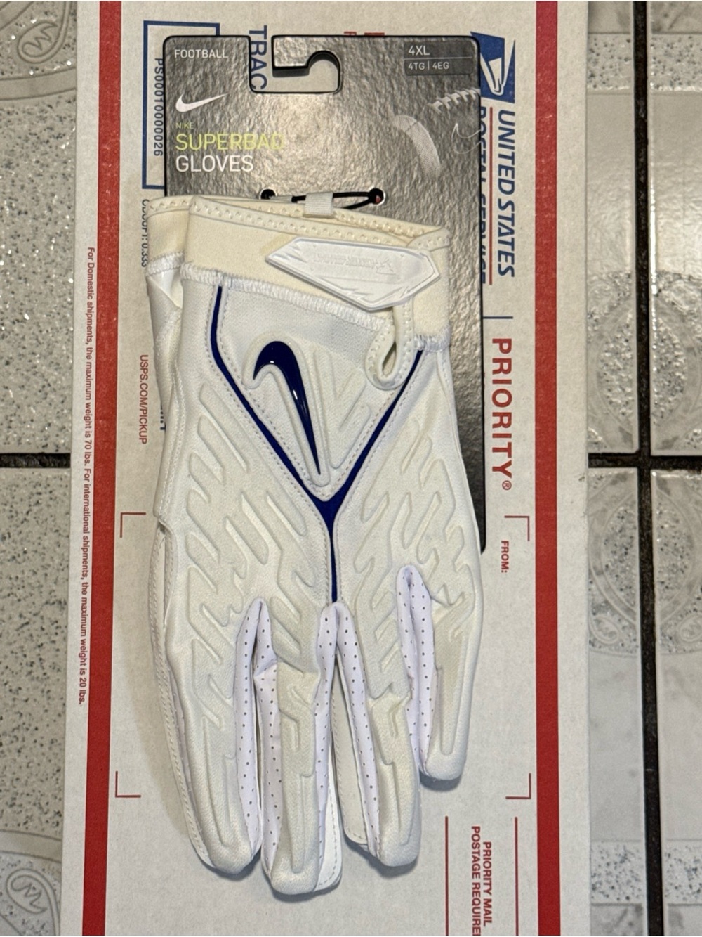 New Nike Superbad 6.0 Football Gloves White Blue Men’s Size 4XL DX4520-115